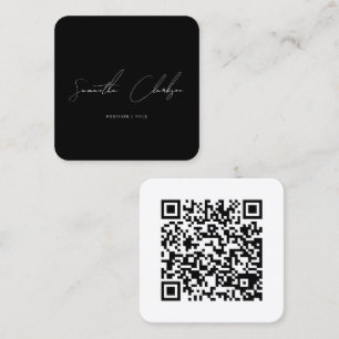 Carte De Visite Carré Code QR de script manuscrit noir et blanc simple