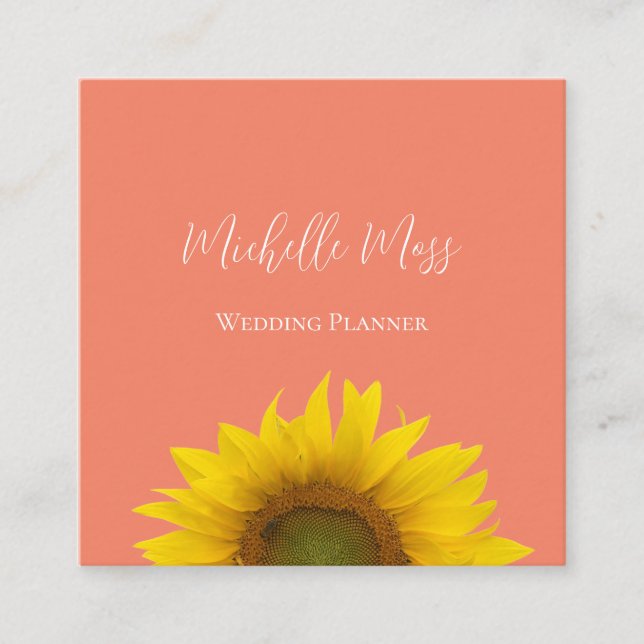 Carte De Visite Carré Code QR de tournesol moderne Elegant Peach (Devant)