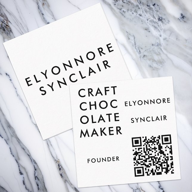 Carte De Visite Carré Code QR du fondateur de chocolat artisanal blanc m (Créateur téléchargé)
