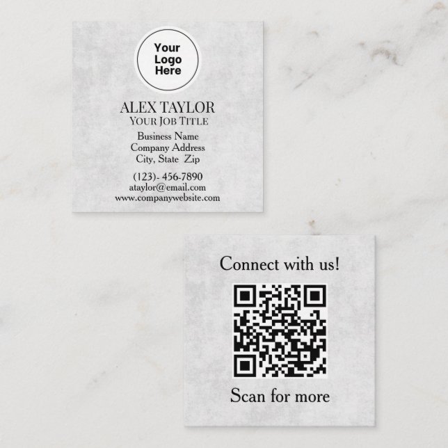 Carte De Visite Carré Code QR du logo exécutif gris professionnel (Devant / Derrière)