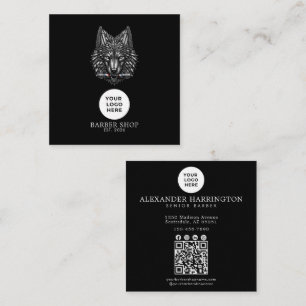 Carte De Visite Carré Code QR du logo professionnel Silver Wolf Barbersh