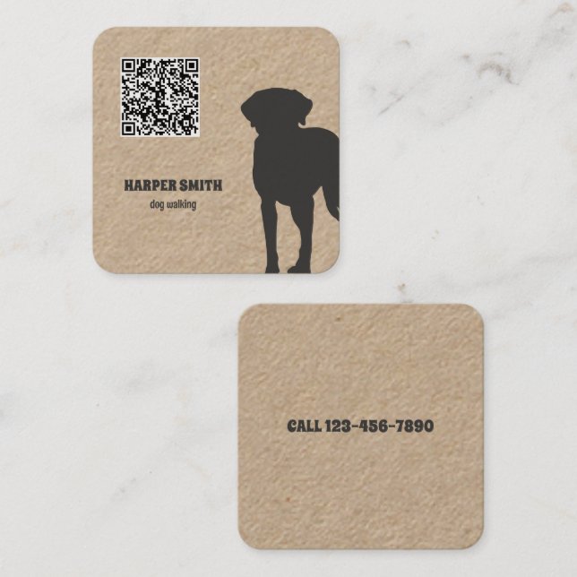 Carte De Visite Carré Code QR du marcheur de chien (Devant / Derrière)
