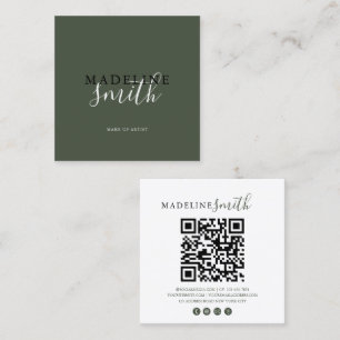 Carte De Visite Carré code QR écriture vert foncé carré