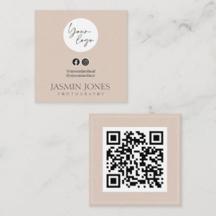 Carte De Visite Carré Code QR Elegant Blush