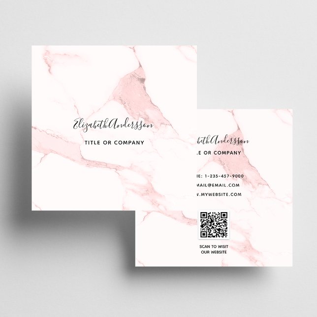 Carte De Visite Carré Code QR en marbre rose vif élégant (Créateur téléchargé)