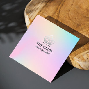 Carte De Visite Carré Code Qr Esthétique Holographique Rose Iridescente