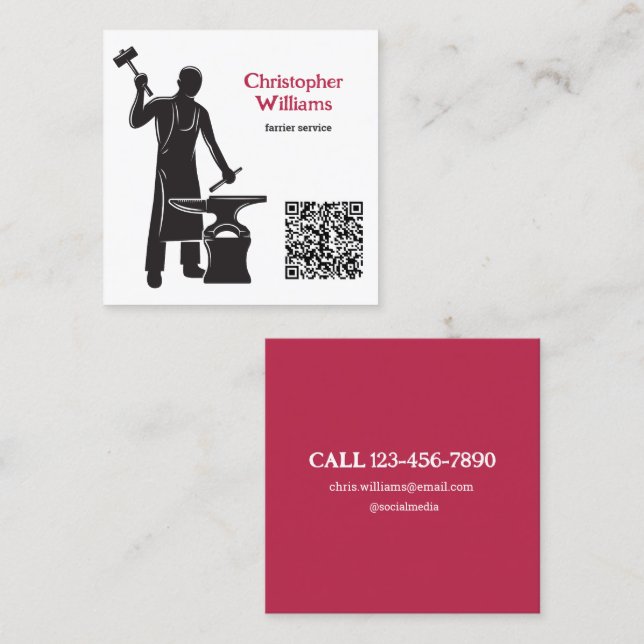 Carte De Visite Carré Code QR Farrier (Devant / Derrière)