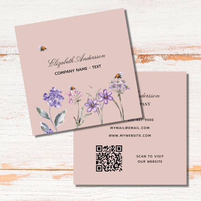 Carte De Visite Carré Code QR fleur sauvage pourpre de terre poussiéreus (Créateur téléchargé)