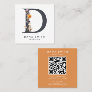 Carte De Visite Carré Code QR initial du Fleur sauvage Boho