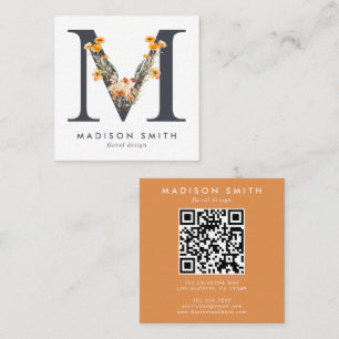 Carte De Visite Carré Code QR initial du Fleur sauvage Boho
