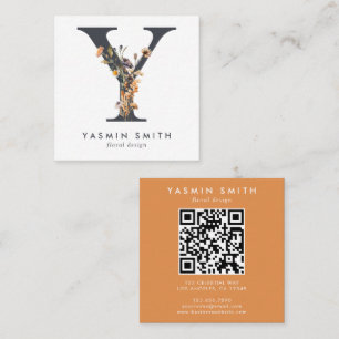 Carte De Visite Carré Code QR initial du Fleur sauvage Boho