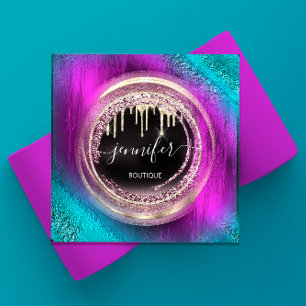 Carte De Visite Carré Code QR Logo Magasiner Parties scintillant Rose Dr