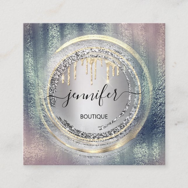 Carte De Visite Carré Code QR Logo Magasiner Rose Silver Gold Drivers Ci (Devant)