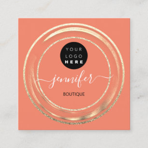 Carte De Visite Carré Code QR Logo Parties scintillant Rose d'or Boutiqu