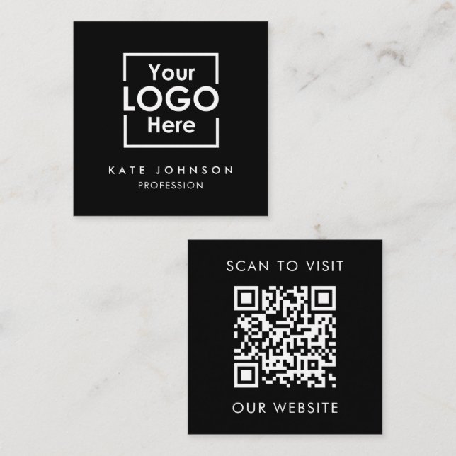 Carte De Visite Carré Code QR Logo professionnel noir blanc (Devant / Derrière)