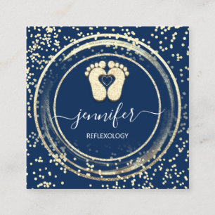 Carte De Visite Carré Code QR Logo Réflexologie Massage des pieds Blue N