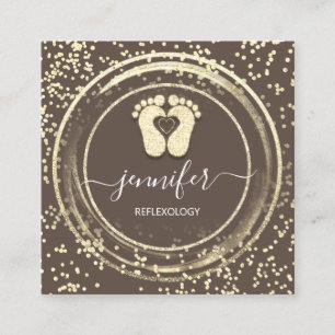 Carte De Visite Carré Code QR Logo Réflexologie Pied Massage Pieds Brown
