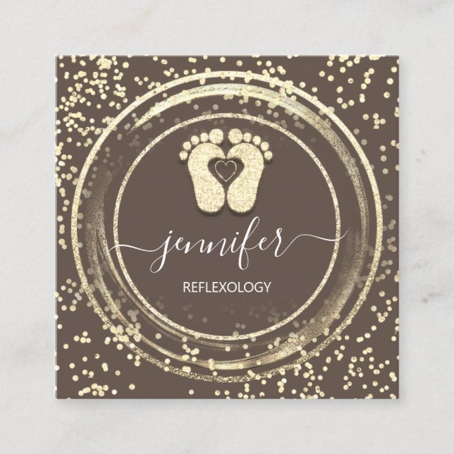 Carte De Visite Carré Code QR Logo Réflexologie Pied Massage Pieds Brown (Devant)