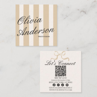Carte De Visite Carré Code QR Luxe Beige Neutre Argent de Famille Vintag