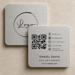 Carte De Visite Carré Code QR métallique de logo d'entreprise