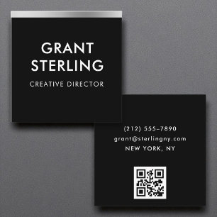 Carte De Visite Carré Code QR minimal de typographie noir à huile d'arge