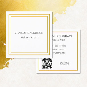 Carte De Visite Carré Code QR minimaliste élégant en or blanc