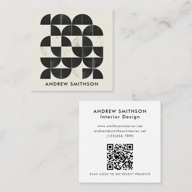 Carte De Visite Carré Code QR minimaliste géométrique moderne en forme b (Devant / Derrière)