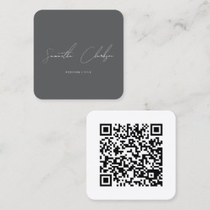 Carte De Visite Carré Code QR Minimaliste Gris Foncé Écriture Manuscrite