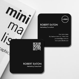 Carte De Visite Carré Code QR minimaliste moderne noir et blanc