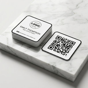 Carte De Visite Carré Code QR Minimaliste Noir Moderne Immobilier