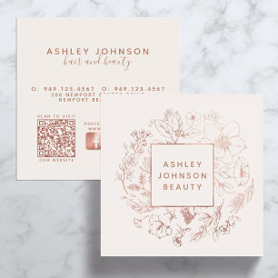Carte De Visite Carré Code QR moderne Feminine Girly Blush Rose Botaniqu