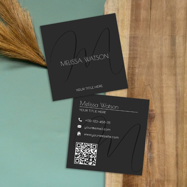 Carte De Visite Carré Code QR moderne minimal noir frais (Créateur téléchargé)
