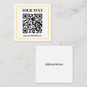 Carte De Visite Carré Code QR modifiable & Texte avec bordure jaune or