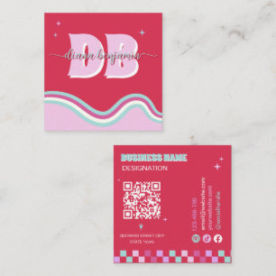 Carte De Visite Carré Code Qr Monogramme Rouge Rose Rétro
