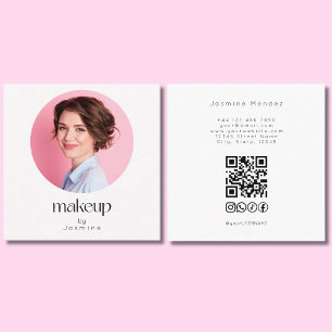 Carte De Visite Carré Code QR MUA Réseaux Sociaux Carré Photo Minimal Bl
