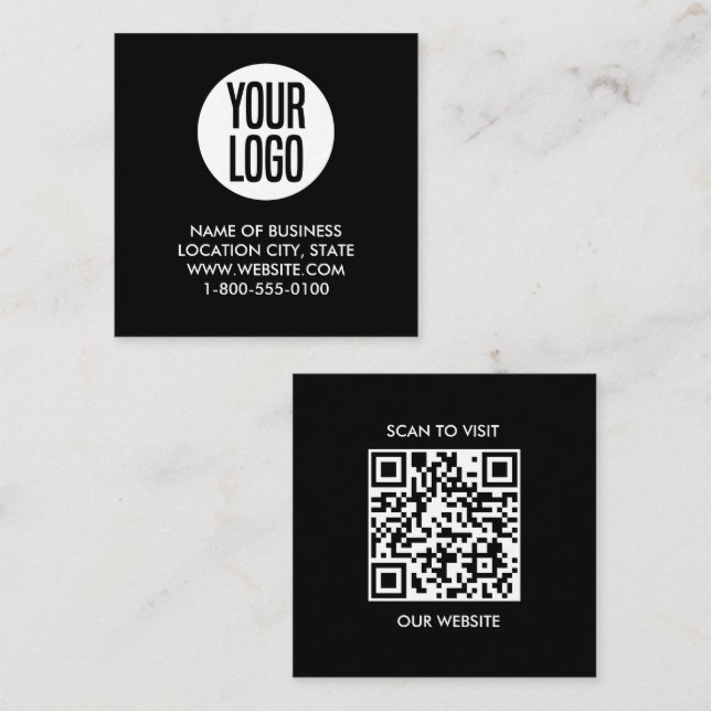 Carte De Visite Carré Code QR noir et blanc moderne (Devant / Derrière)