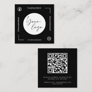 Carte De Visite Carré Code QR noir et blanc unique