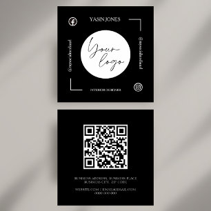 Carte De Visite Carré Code QR noir et blanc unique Médias sociaux