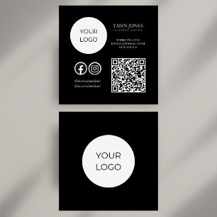 Carte De Visite Carré Code QR noir et blanc unique Médias sociaux