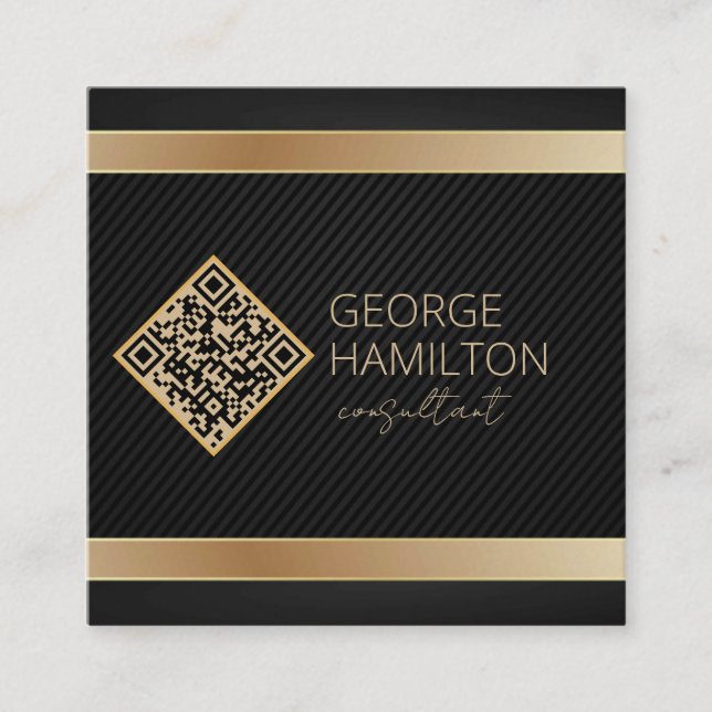 Carte De Visite Carré Code QR Or Moderne Profil (Devant)