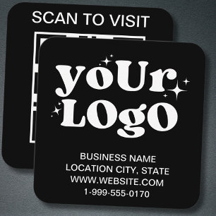 Carte De Visite Carré Code QR personnalisé Logo d'entreprise Noir modern