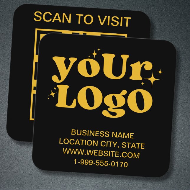 Carte De Visite Carré Code QR personnalisé Logo d'entreprise Or moderne (Créateur téléchargé)