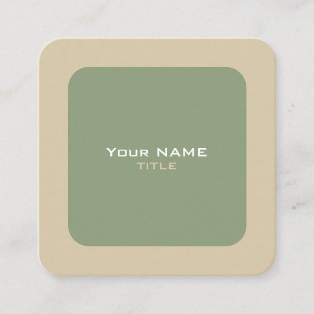 Carte De Visite Carré Code QR personnalisé Vert et Beige (Devant)