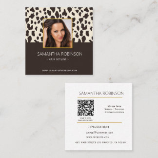 Carte De Visite Carré Code QR photo impression léopard Coiffeur 