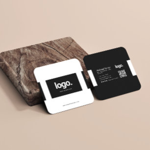 Carte De Visite Carré Code QR professionnel minimaliste noir blanc