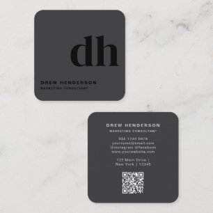 Carte De Visite Carré Code QR Professionnel Monogramme Noir 