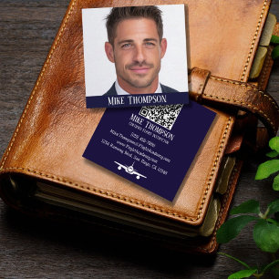 Carte De Visite Carré Code QR professionnel pilote bleu Aviation