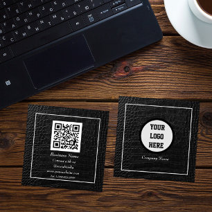 Carte De Visite Carré Code QR professionnel scanner cuir noir