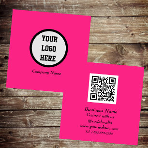 Carte De Visite Carré Code QR professionnel scanner Magenta rose moderne
