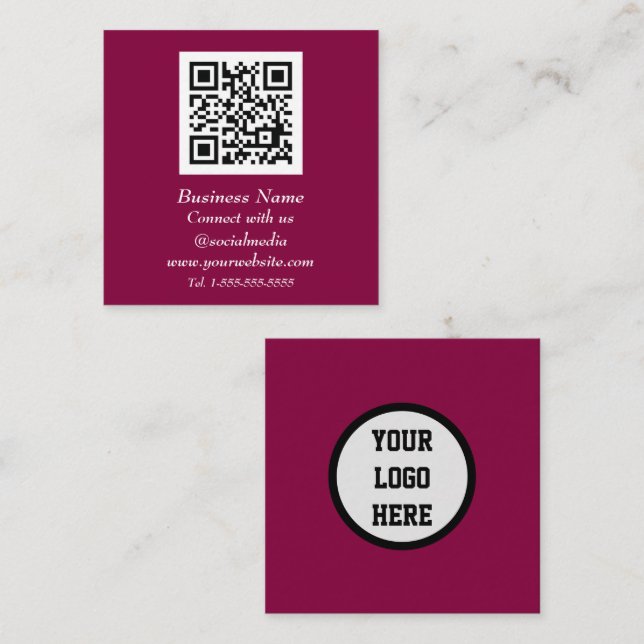 Carte De Visite Carré Code QR professionnel scanner rose moderne (Devant / Derrière)